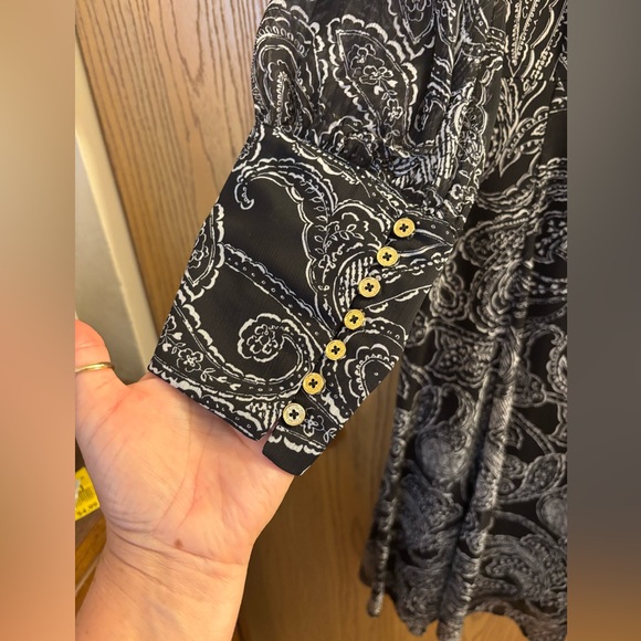 Calvin Klein Black and White Paisley Long Sleeve Dress - Picture 8 of 12